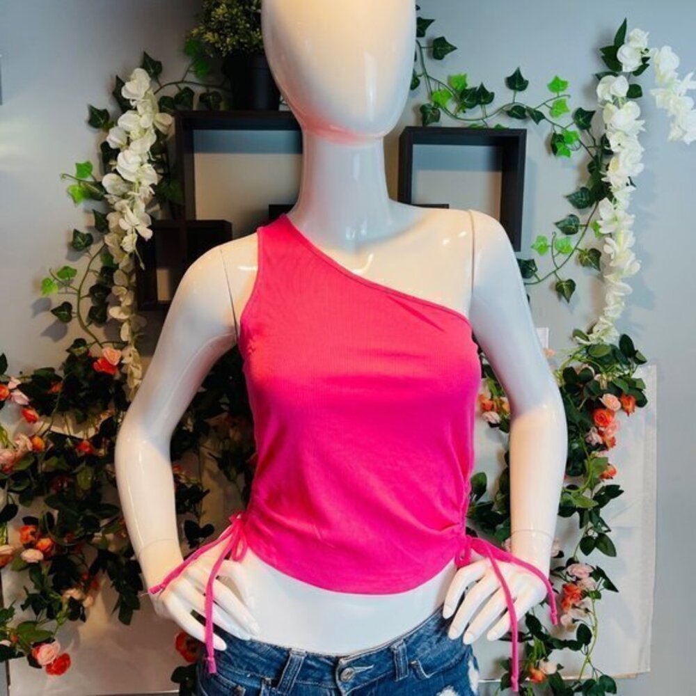 One Shoulder Ruched Sides Pink Cropped Tank size M RefFNB‎